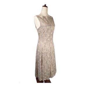 NWT $90 J. Taylor Lace Sequin Cocktail Dress, Size 12, Taupe/beige
